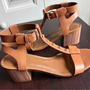Brown Leather Block Heel Sandals